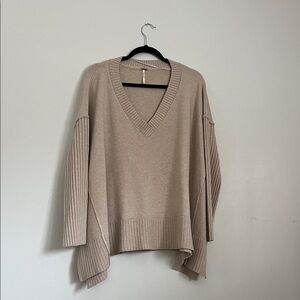 Free People Tan V-Neck Sweater